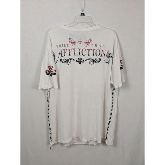Affliction Live Fast Tried True Graphic Print Distressed T-Shirt Men's Size 2XL - Picture 8 of 13
